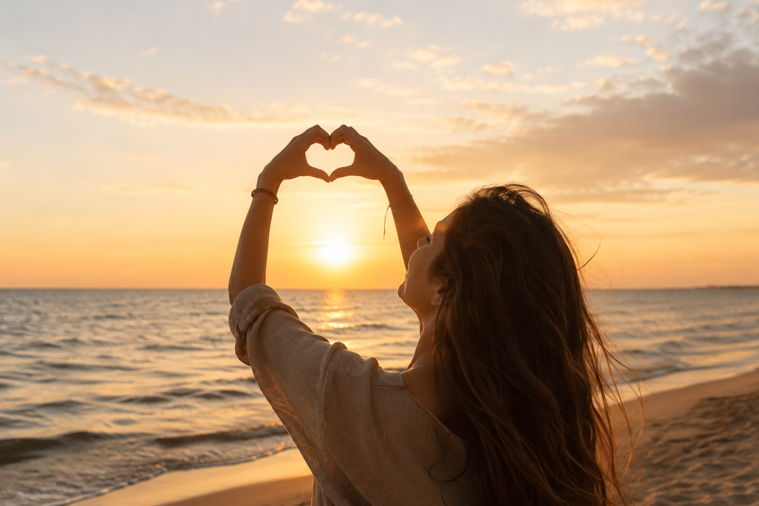 Creadora de la marca haciendo un corazón al aire con las manos para indicar que elaboramos artesanalmente y  el cariño que se le pone a cada producto