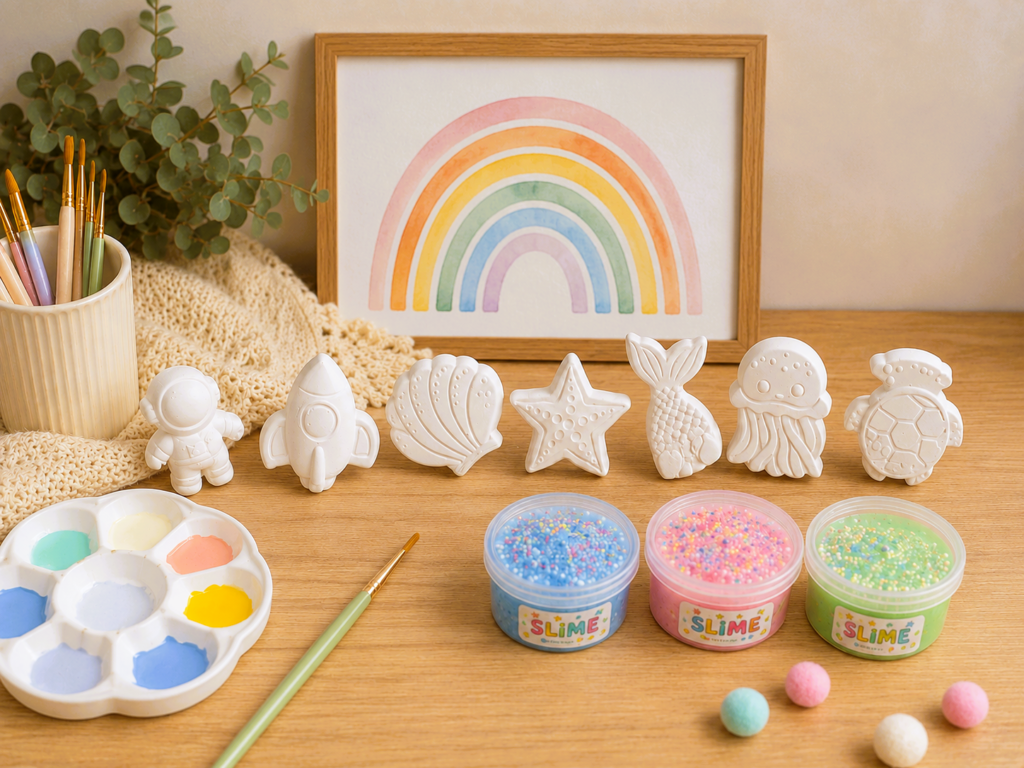 Piezas de resina para pintar, slime y pinturas para la diversión de los más peques.