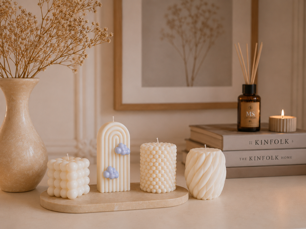 Velas decorativas en color natural para una elegante decoración