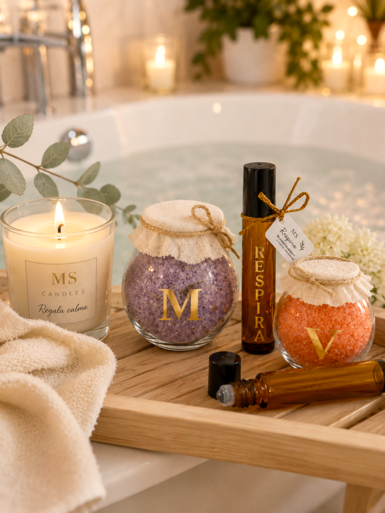 Productos de bienestar y autocuidado basados en la aromaterapia.