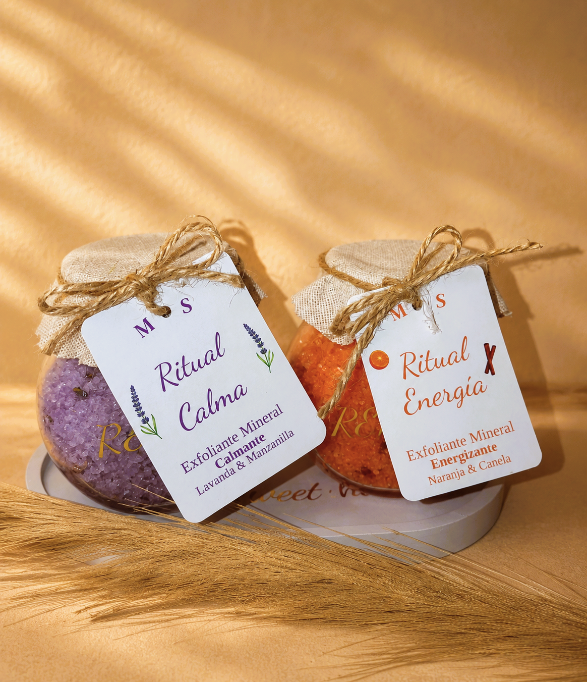 sales de baño y exfoliante de lavanda o canela y naraja