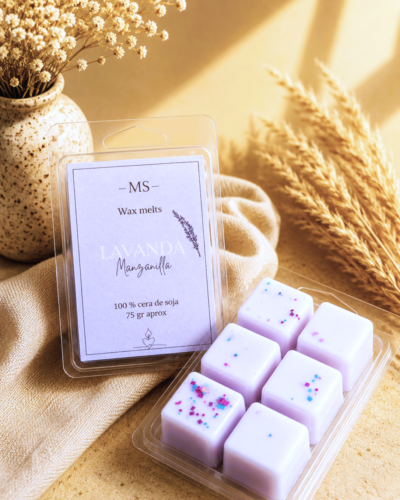 wax melts de lavanda con fondo neutro