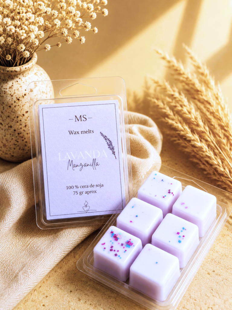 wax melts de lavanda con fondo neutro