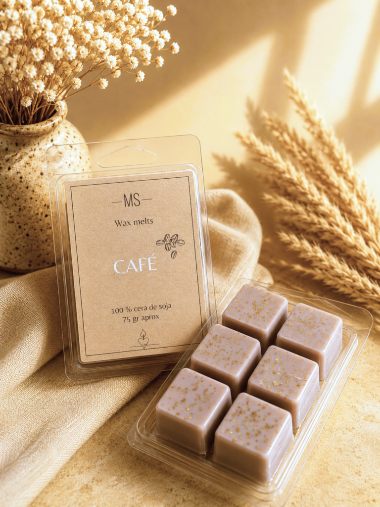 wax melts de cafe con fondo neutro