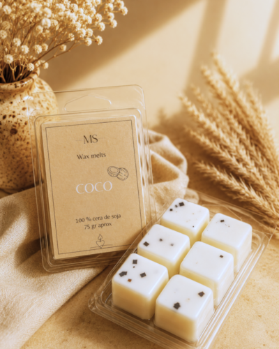 wax melts de coco con fondo neutro
