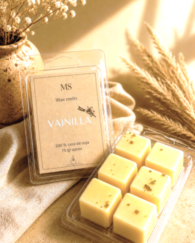 wax melts de vainilla con fondo neutro