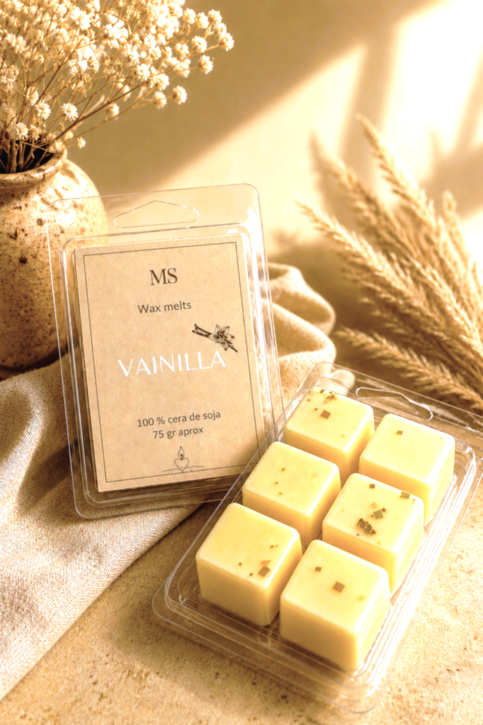 wax melts de vainilla con fondo neutro