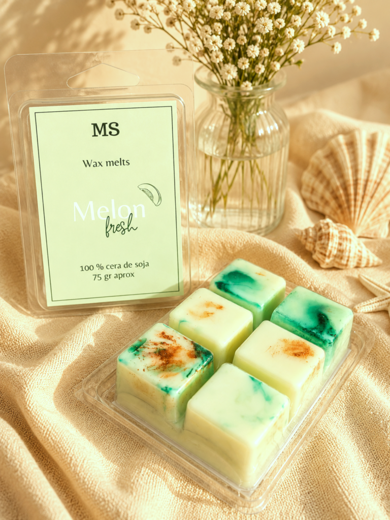 wax melts de melon con fondo neutro