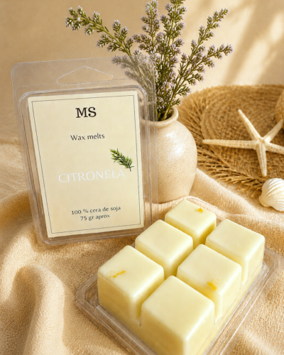 wax melts de citronela con fondo neutro