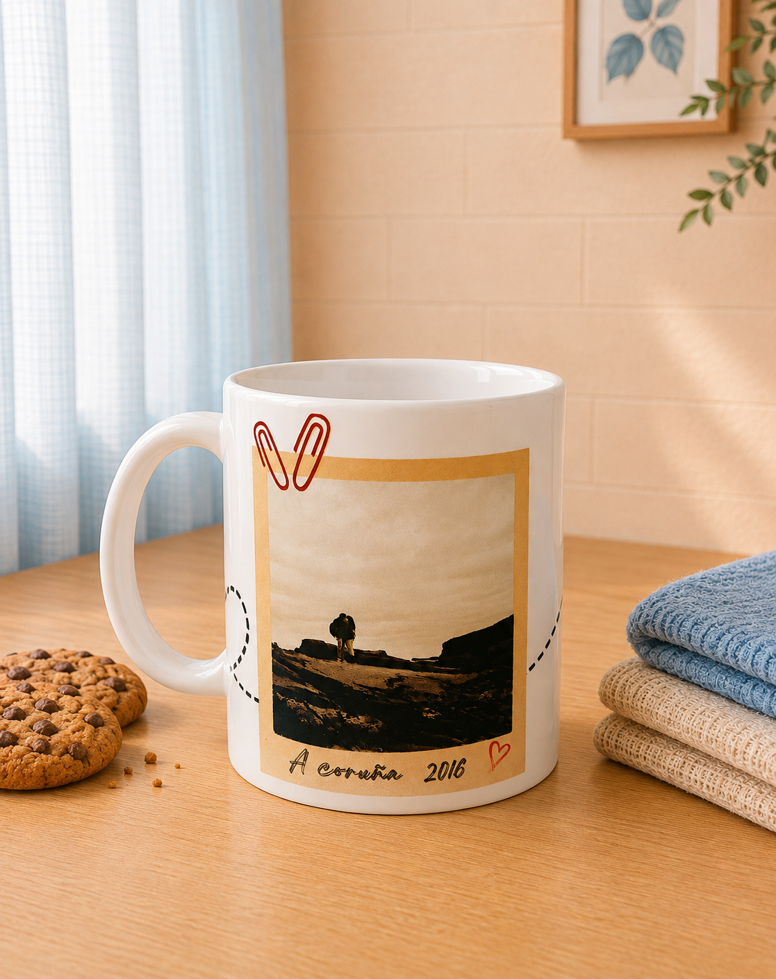 taza personalizada con foto y frase con fondo neutro