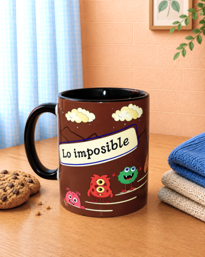 taza lo imposible con fondo neutro