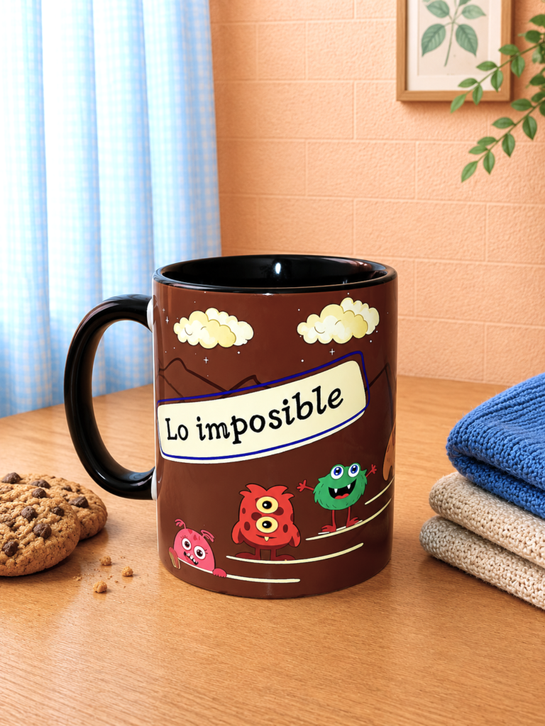 taza lo imposible con fondo neutro
