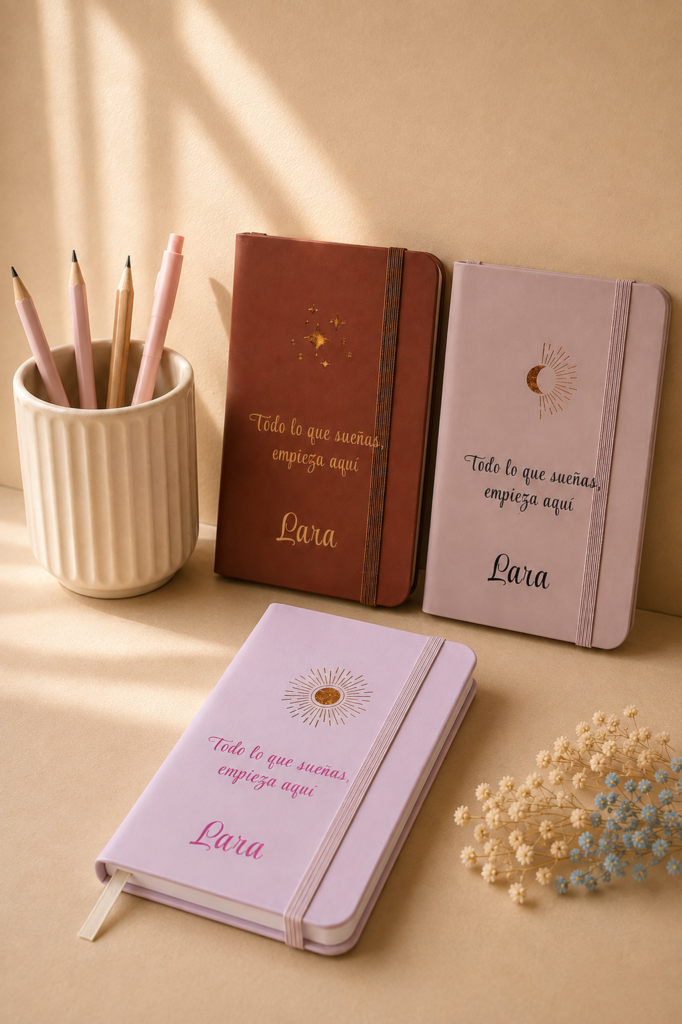 libretas coleccion moon de diferentes colores con fondo neutro
