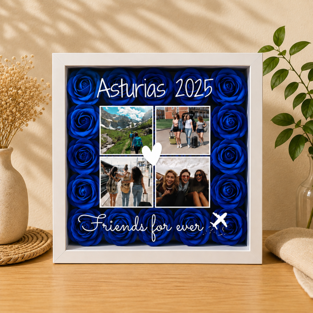 Cuadro de rosas personalizado con fotos y frases con fondo neutro