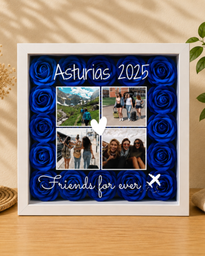 Cuadro de rosas personalizado con fotos y frases con fondo neutro