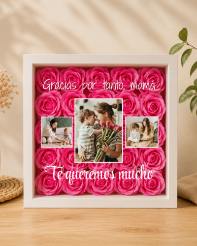 Cuadro de rosas personalizado con frases y fotos con fondo neutro