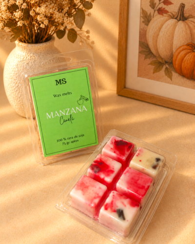 wax melt de manzana y canela con fondo otoñal