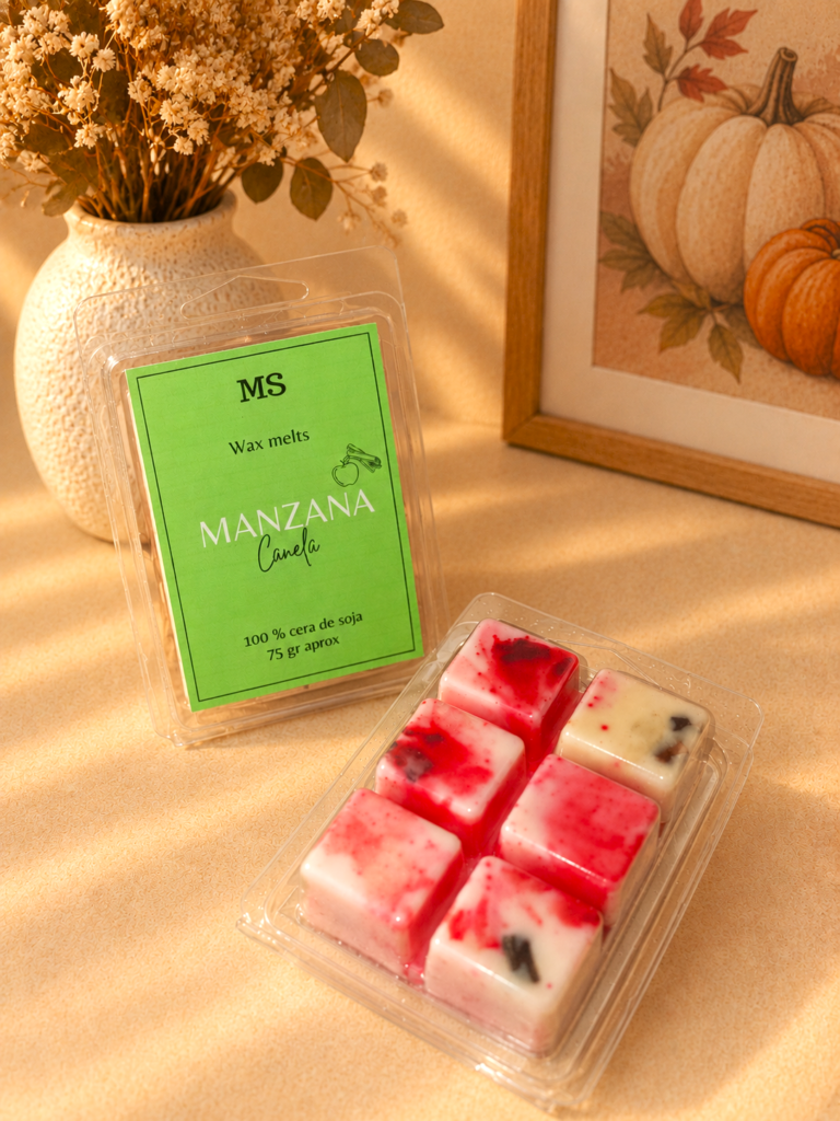 wax melt de manzana y canela con fondo otoñal